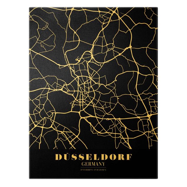 telas decorativas para paredes Dusseldorf City Map - Classic Black