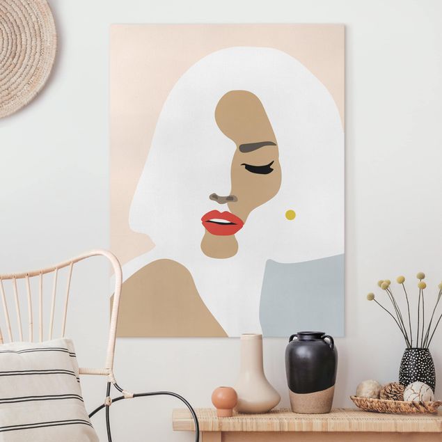 decoraçao para parede de cozinha Line Art Portrait Woman Pastel Beige
