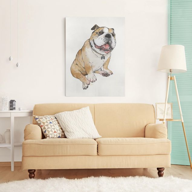 Telas decorativas cães Illustration Dog Bulldog Painting
