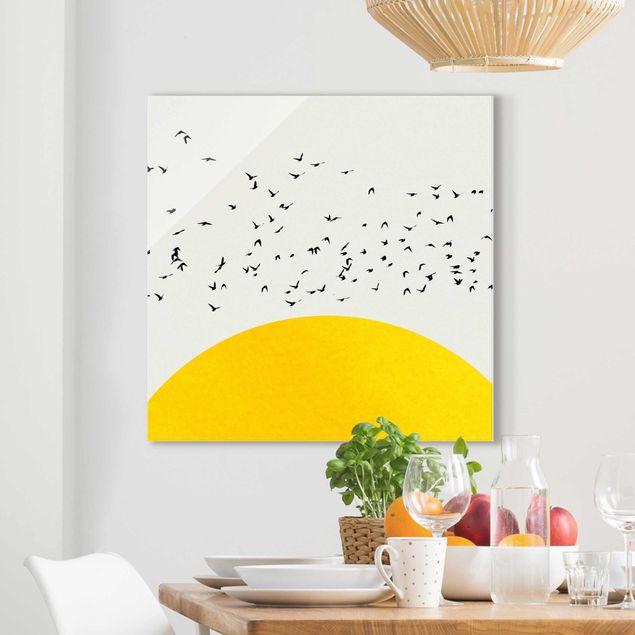 decoraçao cozinha Flock Of Birds In Front Of Yellow Sun