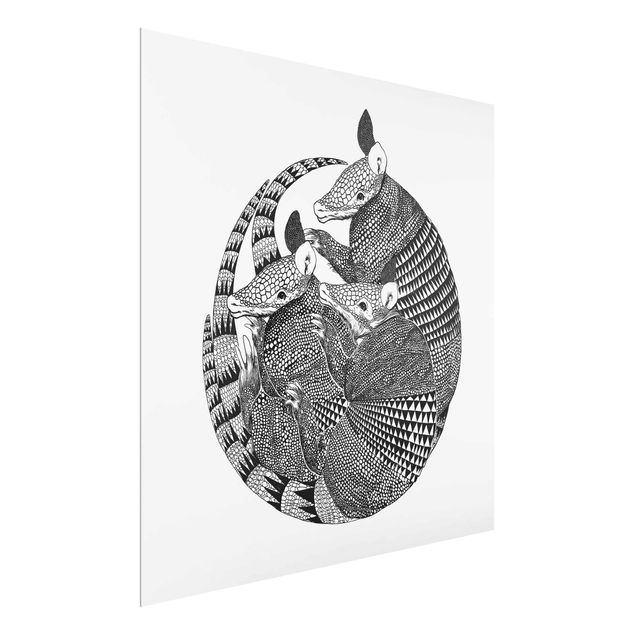 Quadros em vidro animais Illustration Armadillos Black And White Pattern