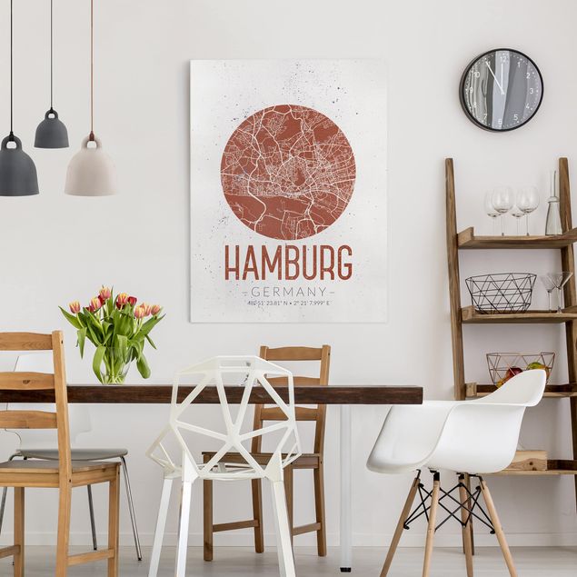 Telas decorativas em preto e branco Hamburg City Map - Retro