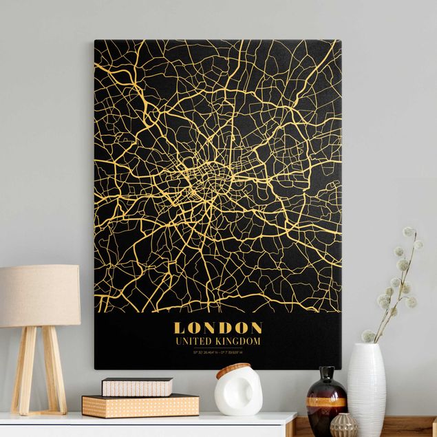 Telas decorativas em preto e branco London City Map - Classic Black