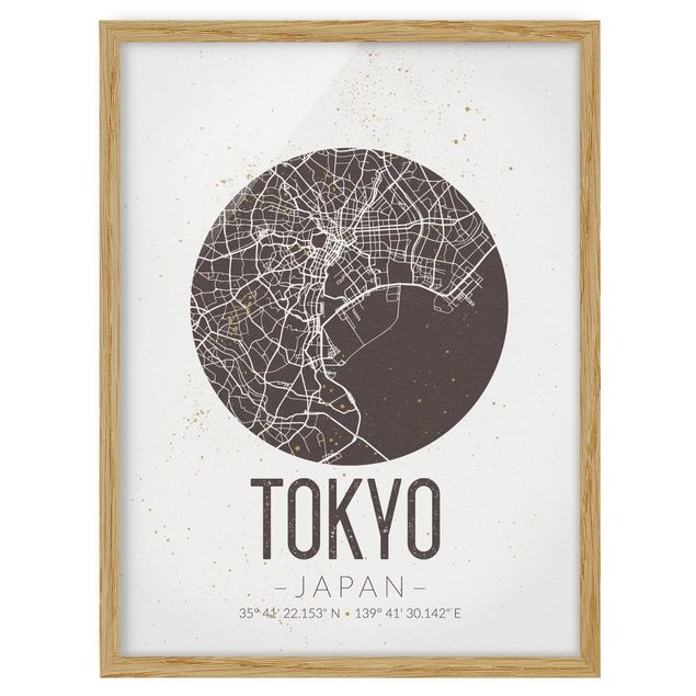 Quadros com moldura frases Tokyo City Map - Retro