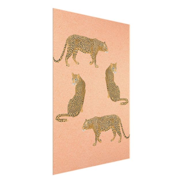 Quadros em vidro animais Illustration Leopard Pink Painting