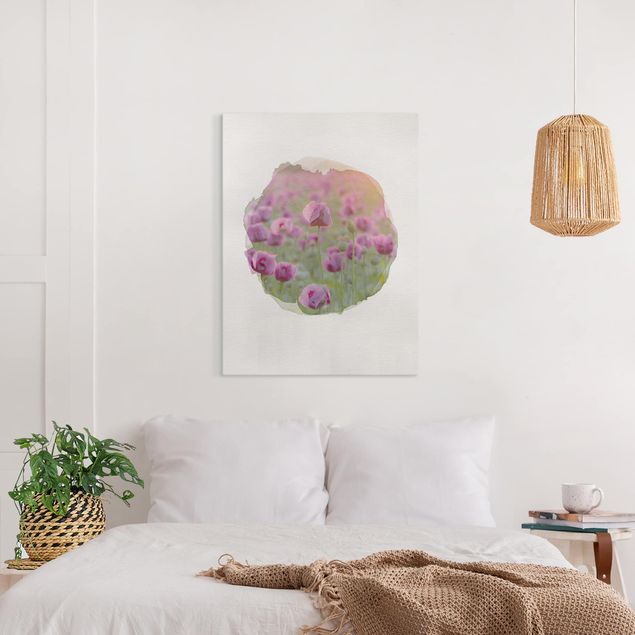 decoraçao para parede de cozinha WaterColours - Violet Poppy Flowers Meadow In Spring