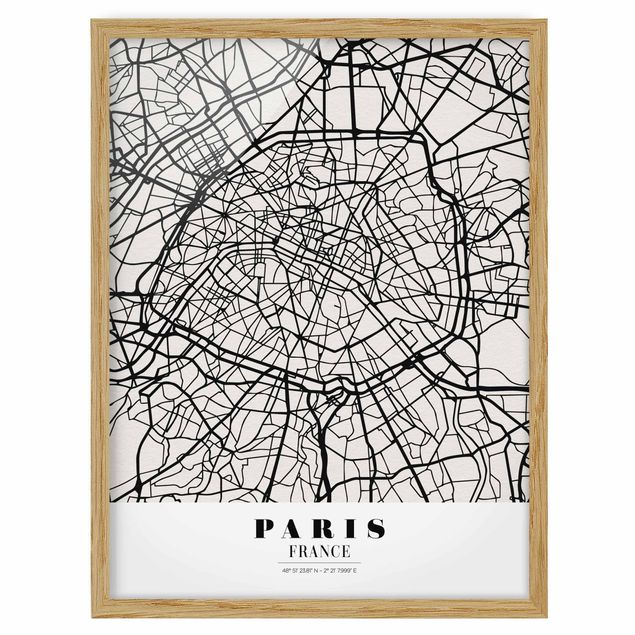 Quadros com moldura frases Paris City Map - Classic