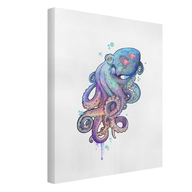 Quadros peixes Illustration Octopus Violet Turquoise Painting