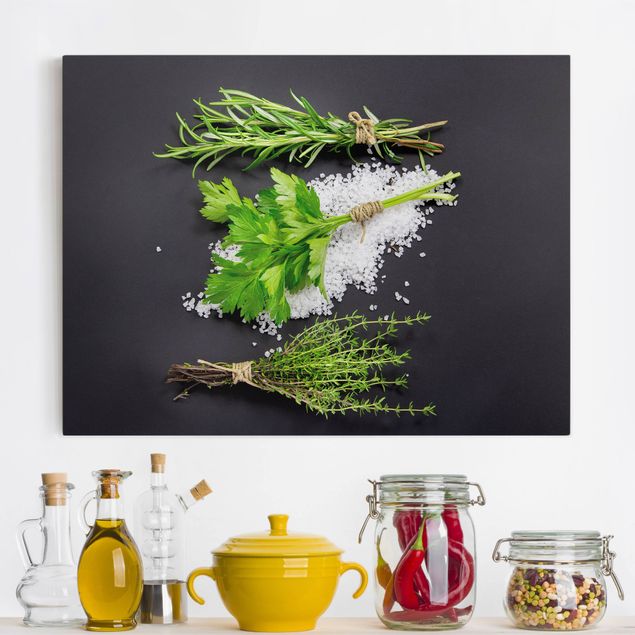 decoraçao cozinha Herbs On Salt Black Backdrop