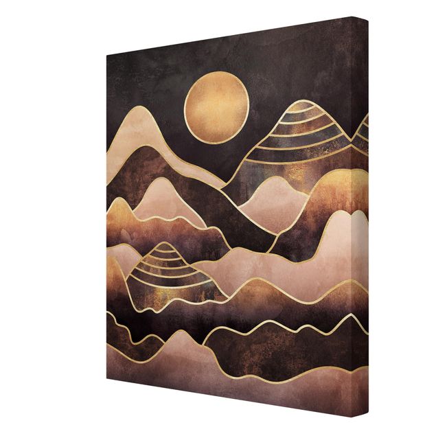 Telas decorativas réplicas de quadros famosos Golden Sun Abstract Mountains