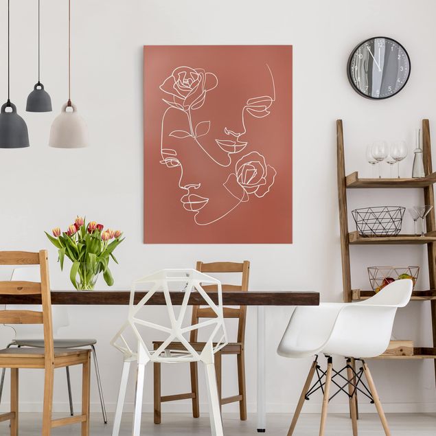 decoraçoes cozinha Line Art Faces Women Roses Copper
