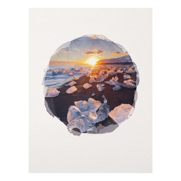 quadro decorativo mar WaterColours - Chunks Of Ice On The Beach Iceland