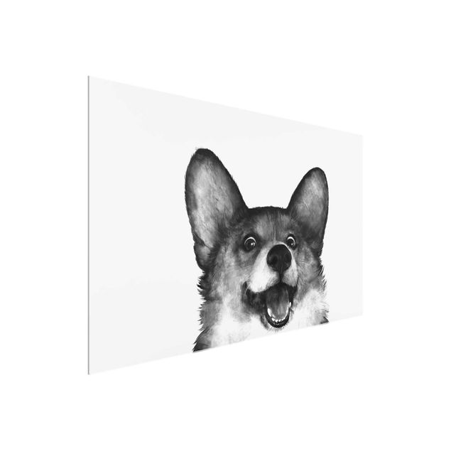 Quadros em vidro em preto e branco Illustration Dog Corgi Black And White Painting