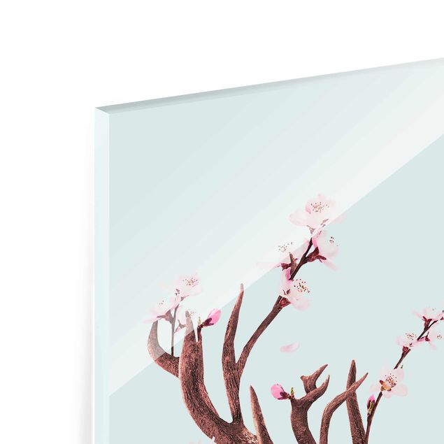 Quadros em turquesa Deer With Cherry Blossoms