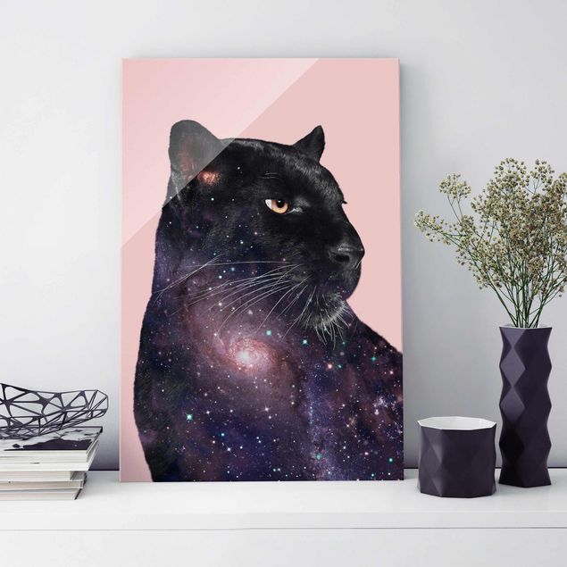 quadro de vidro Panther With Galaxy