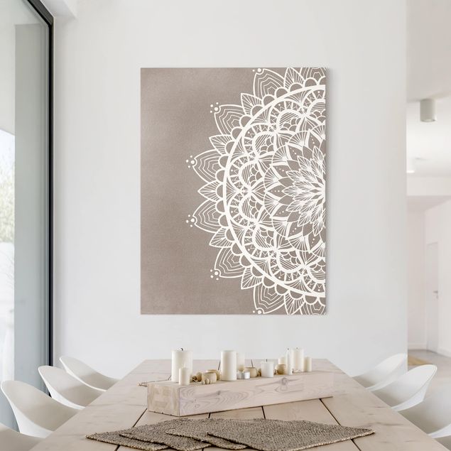 Telas decorativas zen Mandala Illustration Shabby White Beige