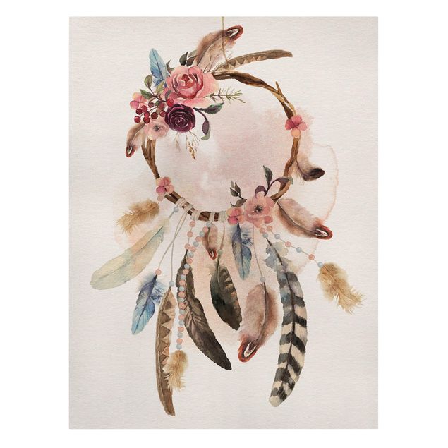Telas decorativas vintage Dream Catcher With Roses And Feathers