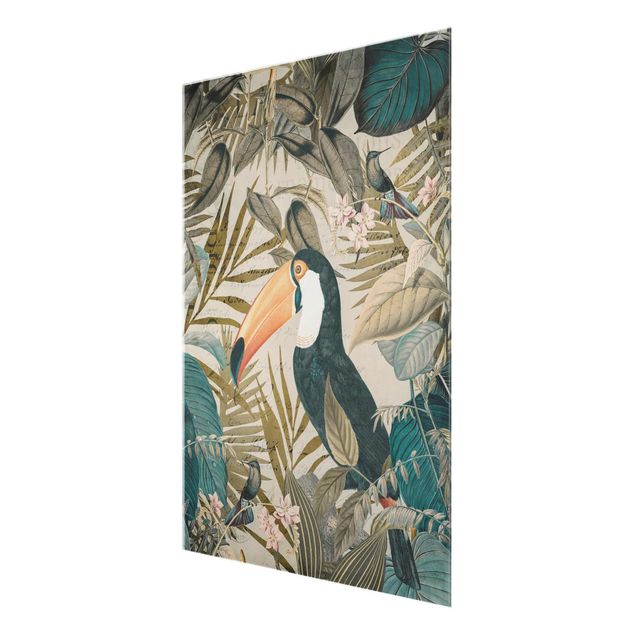Quadros em turquesa Vintage Collage - Toucan In The Jungle