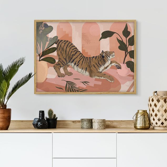 Quadros tigres Illustration Tiger In Pastel Pink Painting