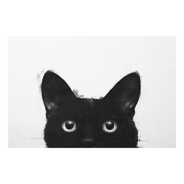 Quadros em vidro animais Illustration Black Cat On White Painting