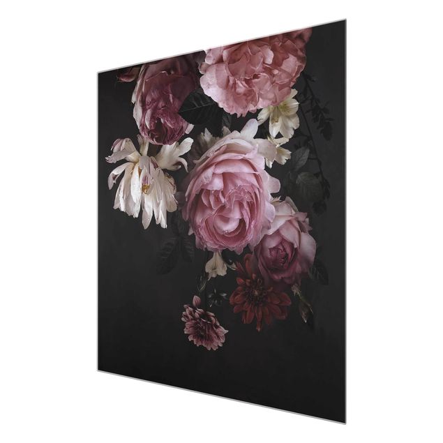 quadro com flores Pink Flowers On Black