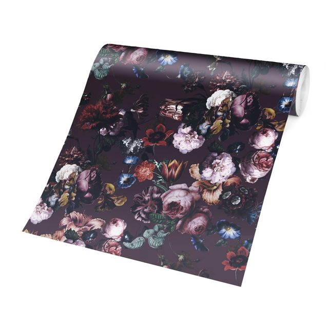 papel de parede moderno para sala Old Masters Flowers With Tulips And Roses On Purple