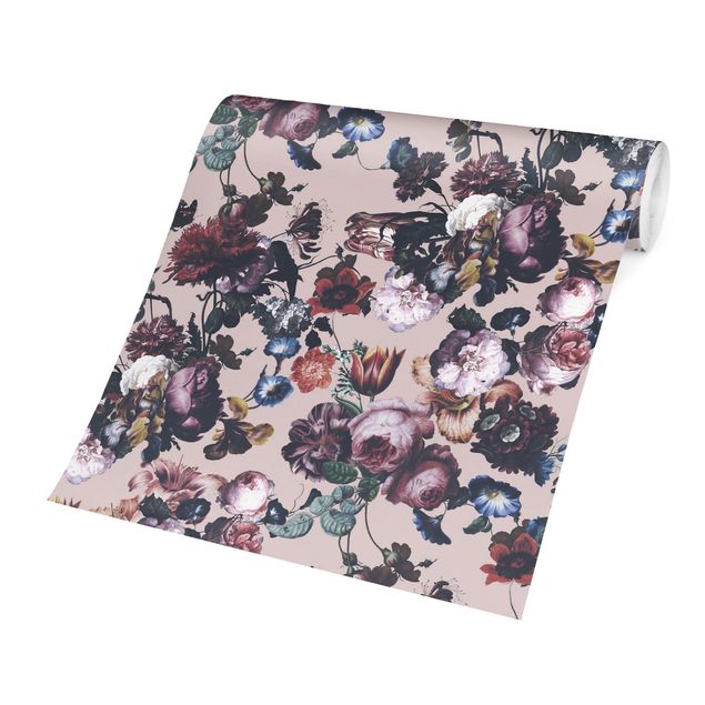 papel de parede para quarto de casal moderno Old Masters Flowers With Tulips And Roses On Pink