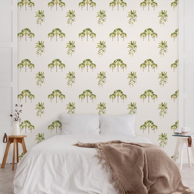 papel de parede moderno Watercolour Banana Trees Pattern