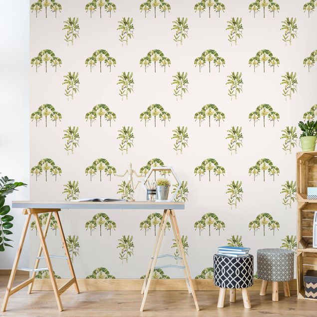 Papel de parede com flores Watercolour Banana Trees Pattern