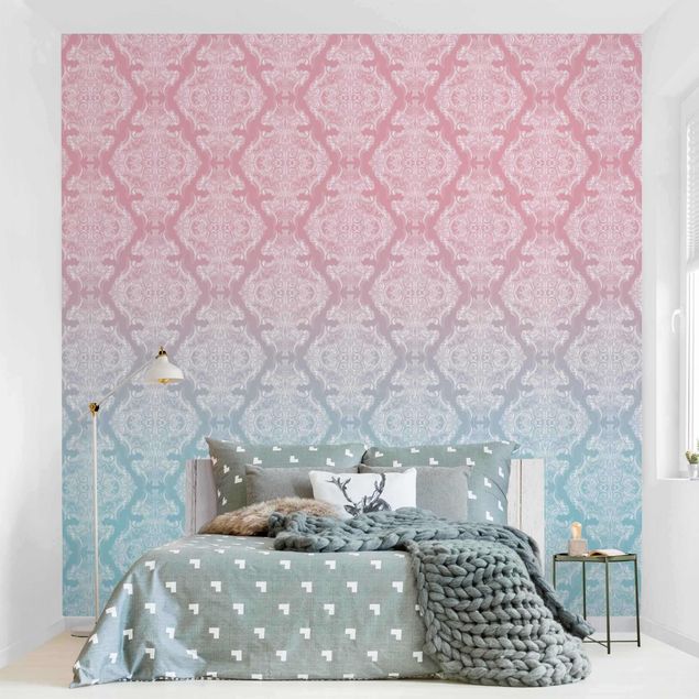 decoraçao para parede de cozinha Watercolour Baroque Pattern With Blue Pink Gradient