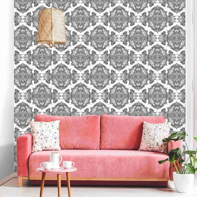 decoraçao para parede de cozinha Watercolour Baroque Pattern With Ornaments In Gray