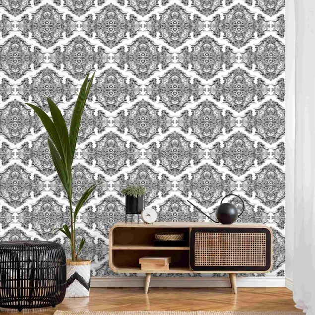 Papel de parede padrões Watercolour Baroque Pattern With Ornaments In Gray