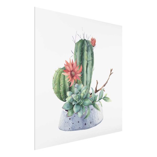 quadros flores Watercolour Cacti Illustration