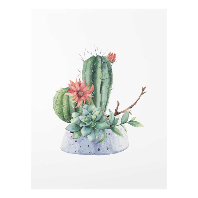 quadro decorativo verde Watercolour Cacti Illustration