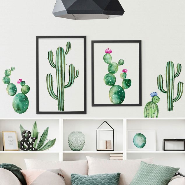 decoraçao para parede de cozinha Watercolor cactus set