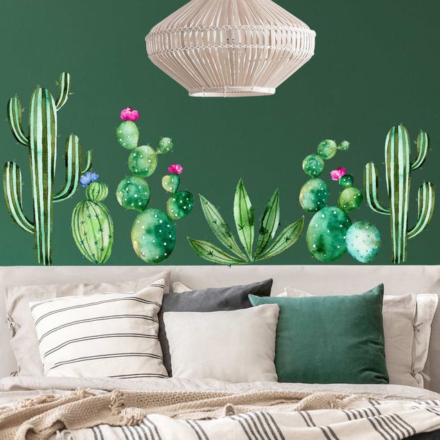 Autocolantes de parede plantas Watercolor cactus set