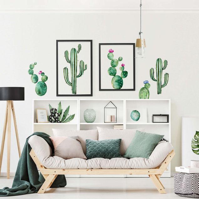 autocolantes decorativos parede Watercolor cactus set