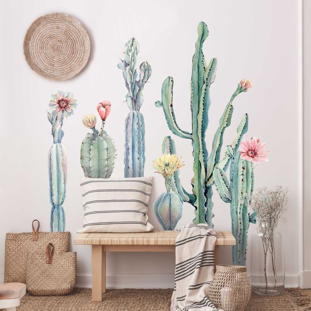 Autocolantes de parede plantas Watercolor Cactus Blossom Set XXL