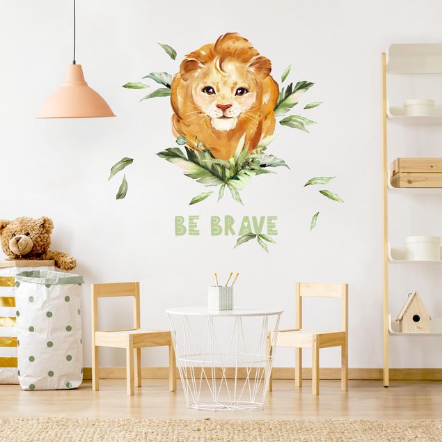 Autocolantes de parede frases Watercolor Lion - Be Brave