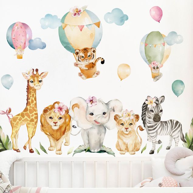 Autocolantes de parede elefantes Watercolour Safari Balloon Animal Set