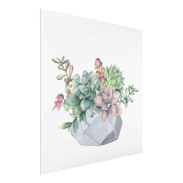 quadros flores Watercolour Succulents Illustration