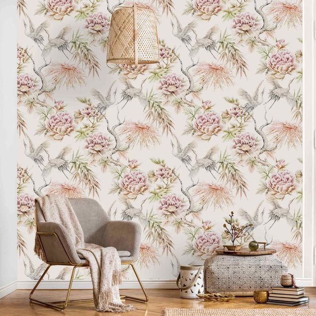 decoraçao para parede de cozinha Watercolour Birds With Large Flowers