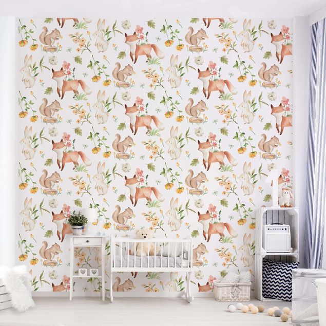 decoração para quartos infantis Watercolour Forest Animals Fox And Rabbit
