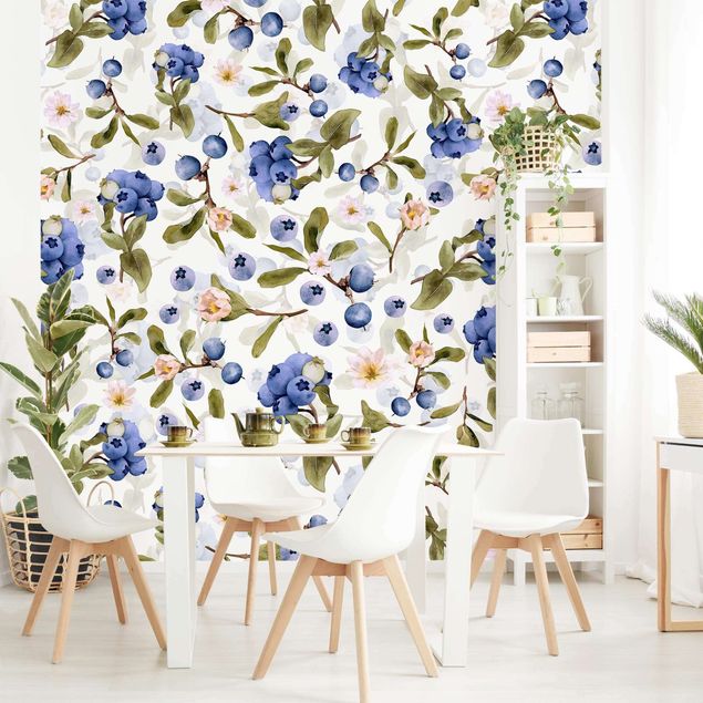papel de parede para quarto de casal moderno Watercolour Blueberries