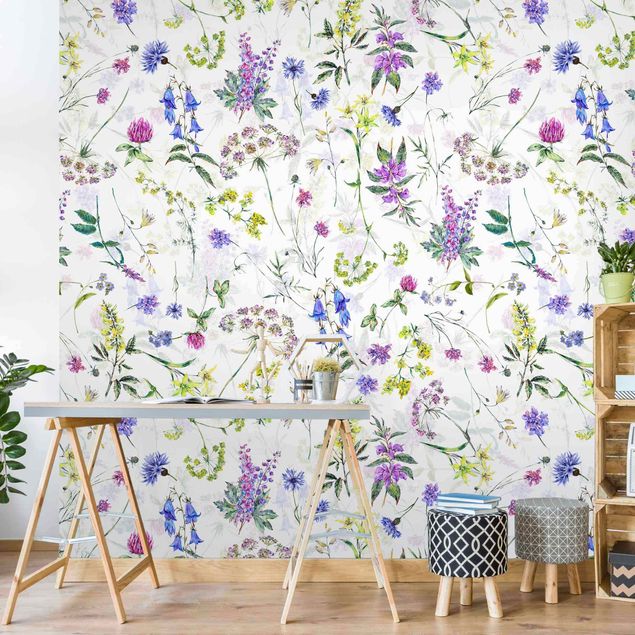 papel de parede moderno Watercolour Wild Flowers