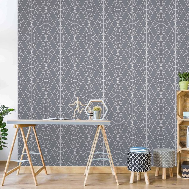 papel de parede floral vintage Art Deco Diamond Pattern In Front Of Gray XXL