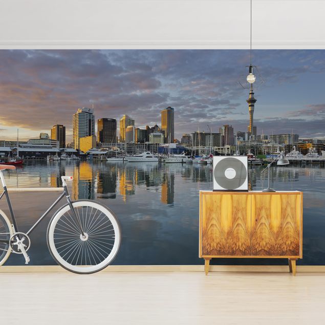 papel de parede para quarto de casal moderno Auckland Skyline Sunset