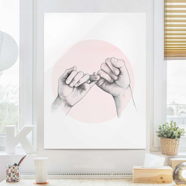 quadro de vidro Illustration Hands Friendship Circle Pink White