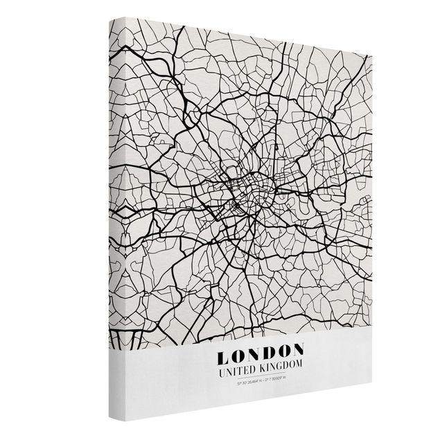 Telas decorativas em preto e branco London City Map - Classic