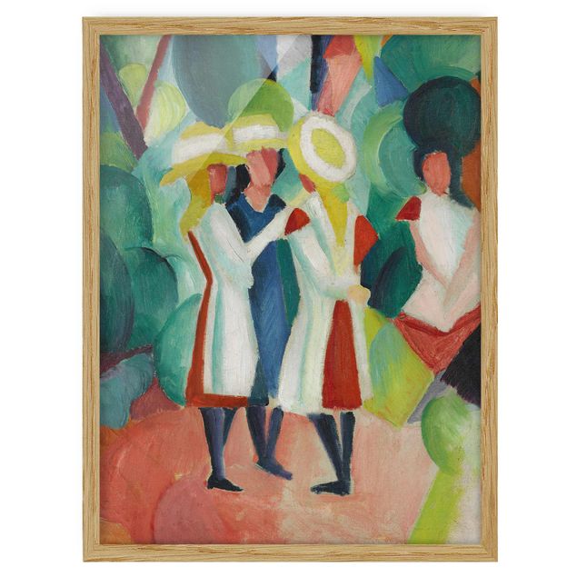 Quadros famosos August Macke - Three Girls in yellow Straw Hats